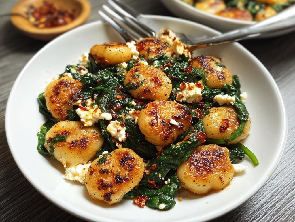Crispy Gnocchi Spinach Feta