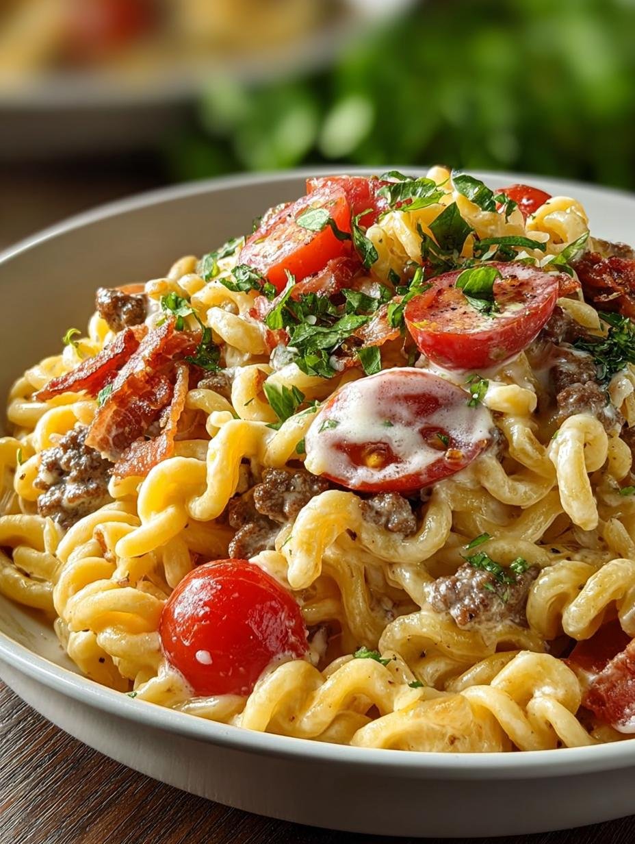 Loaded Cheeseburger Alfredo Pasta