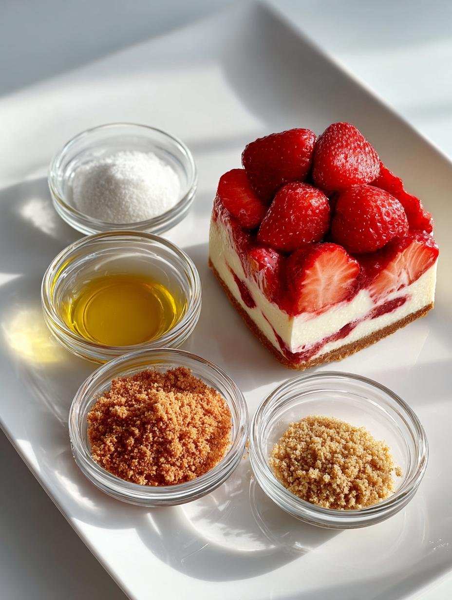 Irresistible Strawberry Crunch Cheesecake with layers of creamy filling and vibrant strawberry topping