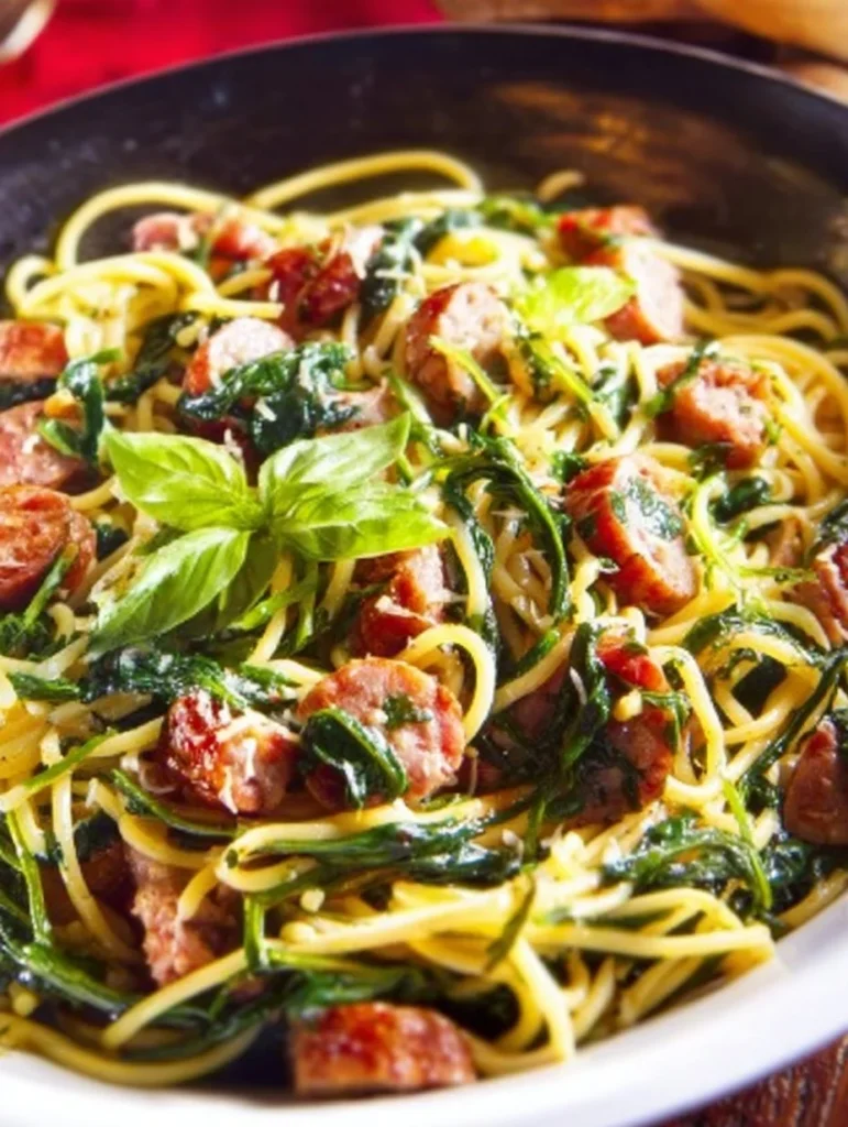 Creamy Tuscan zucchini noodles topped with sausage, herbs, and spices for a delicious meal