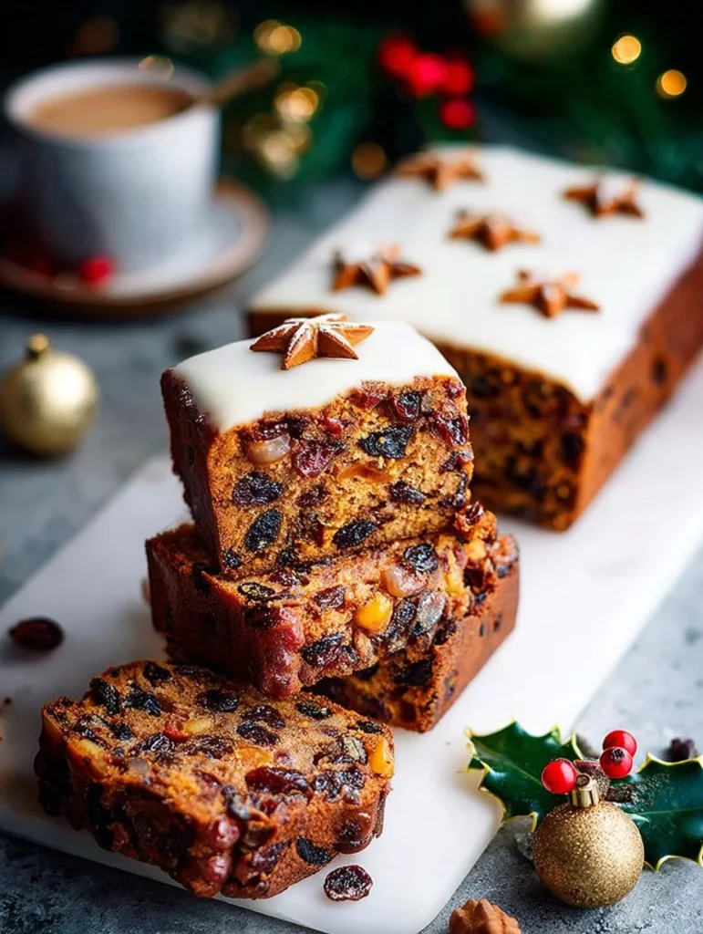 Festive Christmas Fruitcake Traybake ready for serving during the holiday season