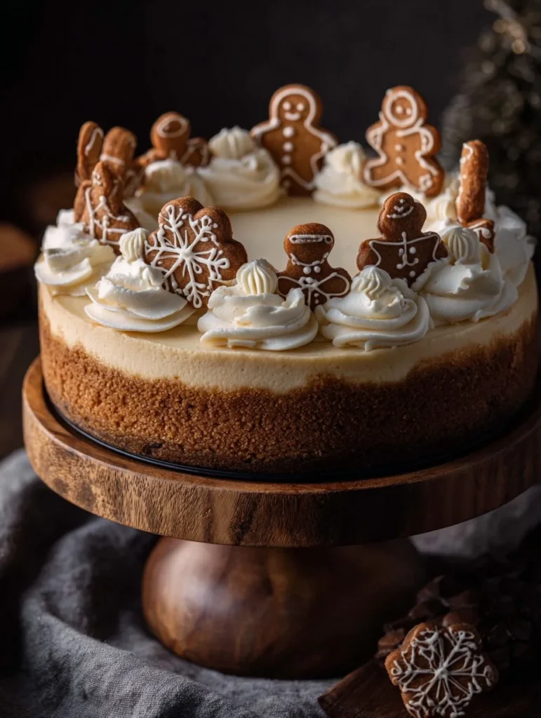 Delicious slice of Gingerbread Cheesecake topped with whipped cream