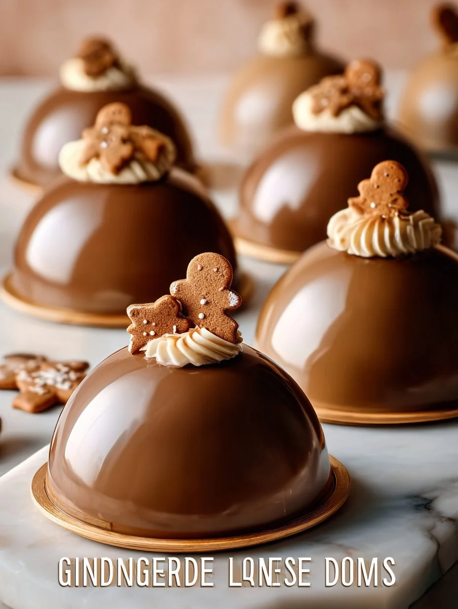 Gingerbread Latte Mousse Domes topped with whipped cream and spices