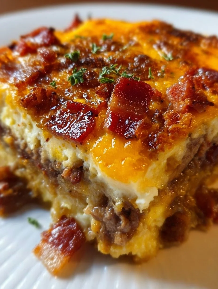 Low-Carb Bacon Cheeseburger Casserole in a baking dish