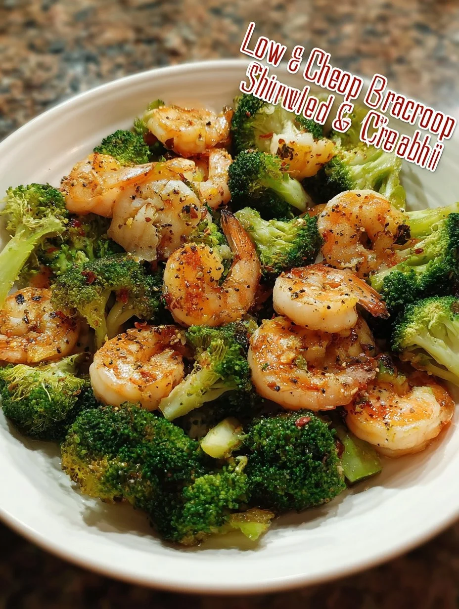 Low carb shrimp and broccoli dish on a white plate