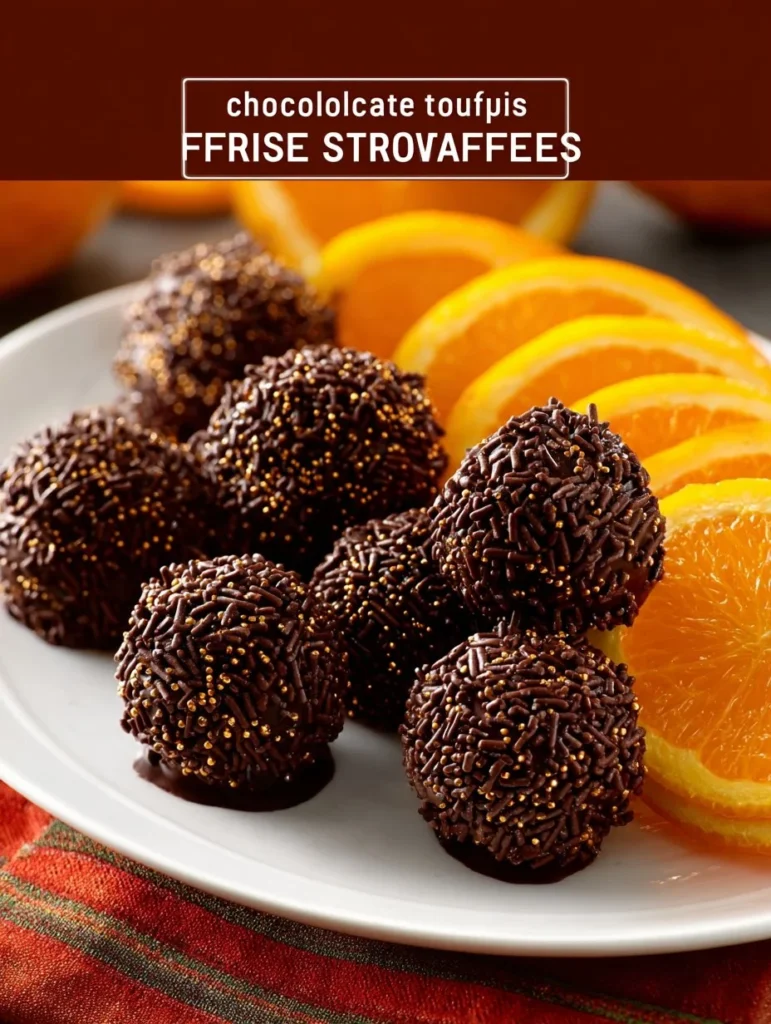 Orange Chocolate Christmas Truffles decorated for the holiday season