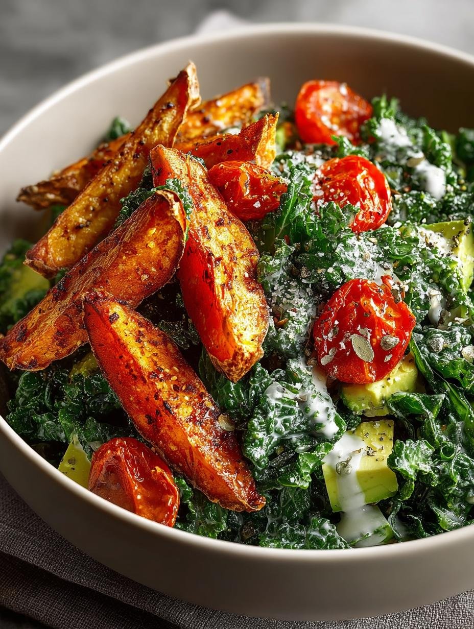 Delicious Avocado Kale Caesar Salad with Sweet Potatoes - Avocado Kale Caesar Salad - additional detail