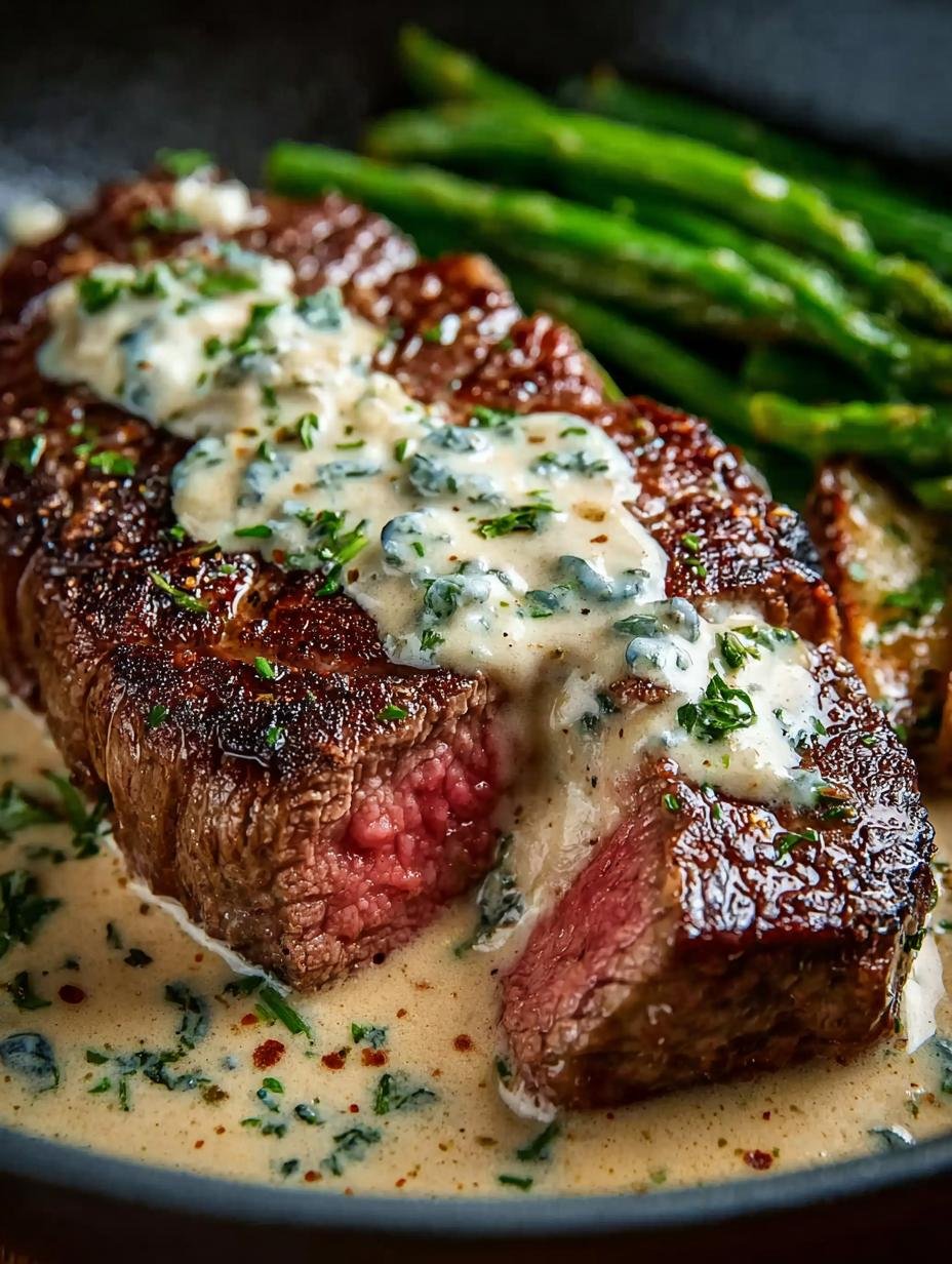 Garlic Butter Steak with Creamy Parmesan Sauce - Garlic Butter Steak with - main visual representation