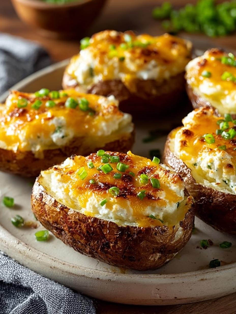 Twice Baked Potatoes with Cheddar and Green Onions - Twice Baked Potatoes with - additional detail