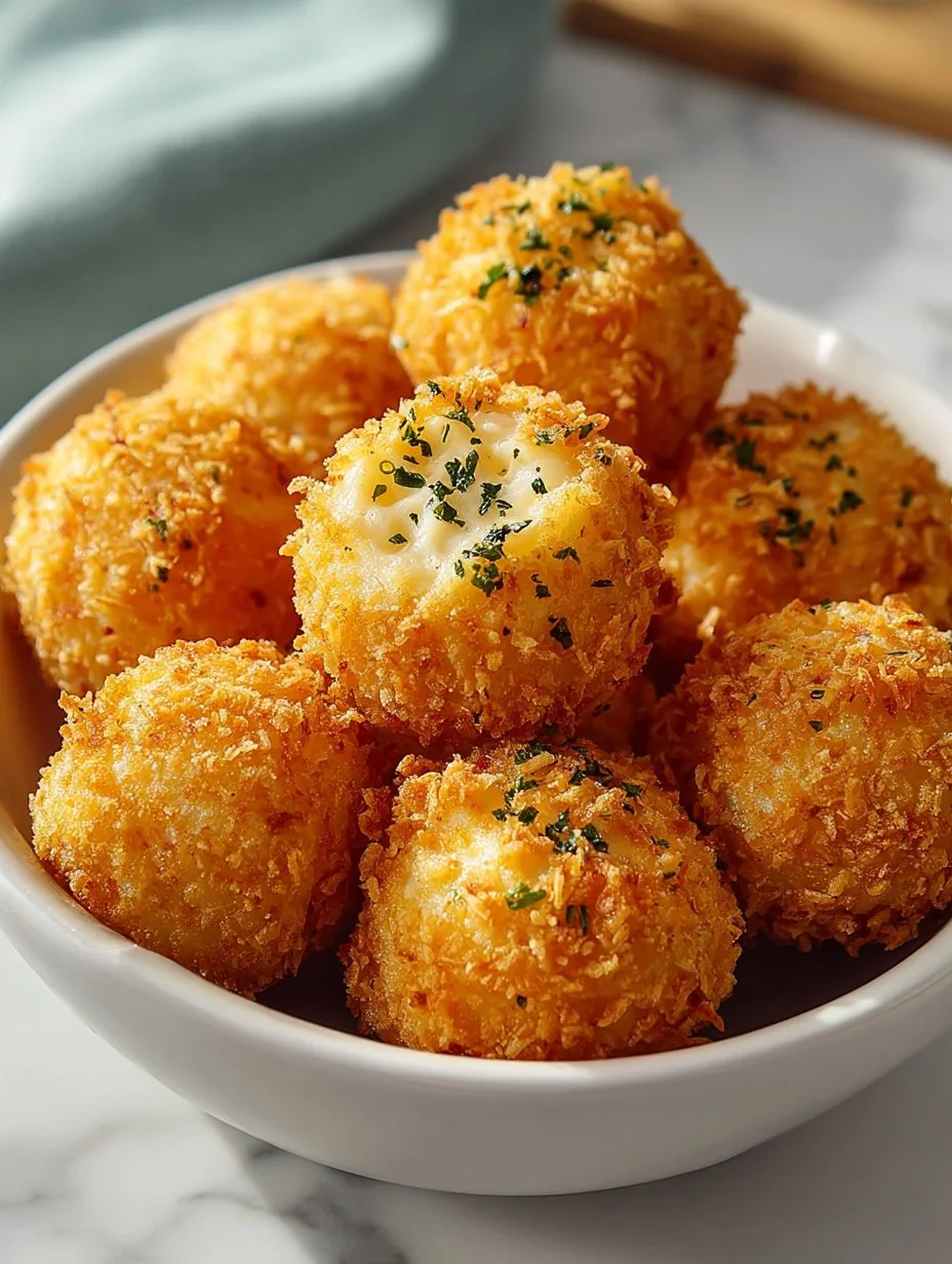 Crispy air fryer cheesy mashed potato balls ready to serve