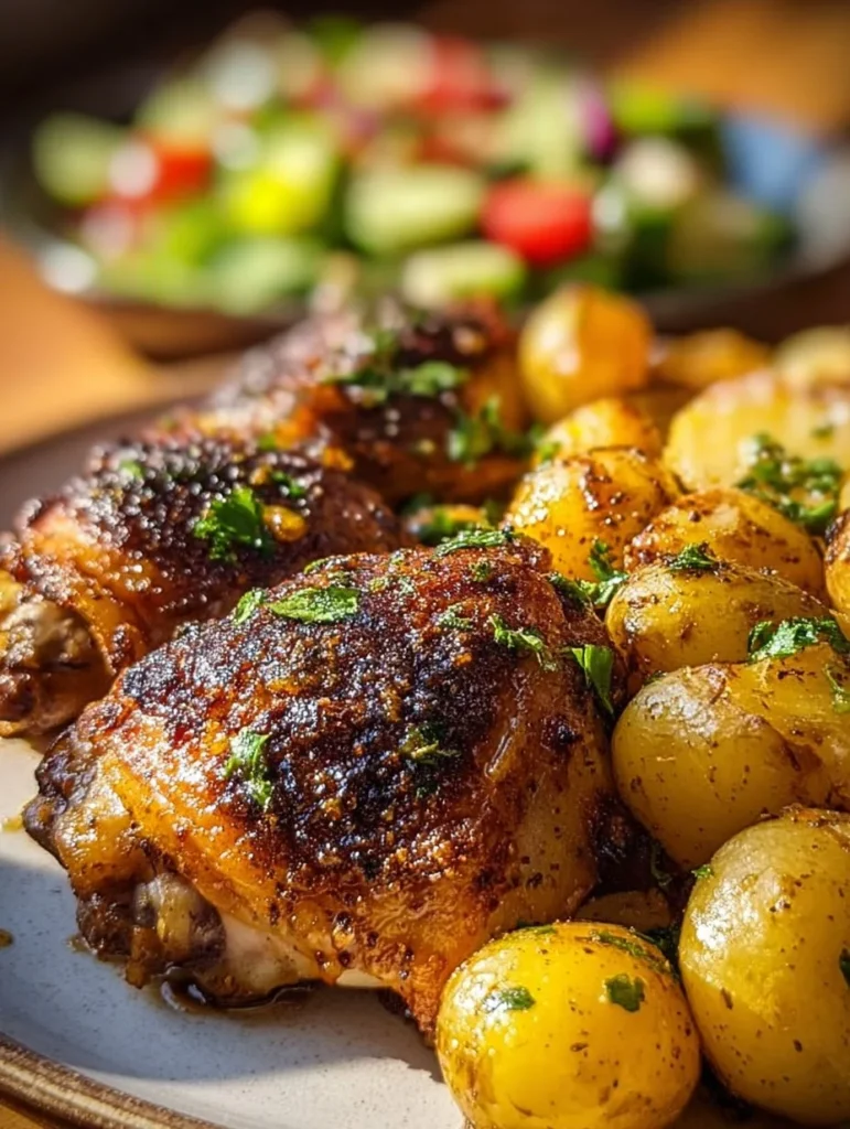 Crispy air fryer chicken served with golden roasted potatoes