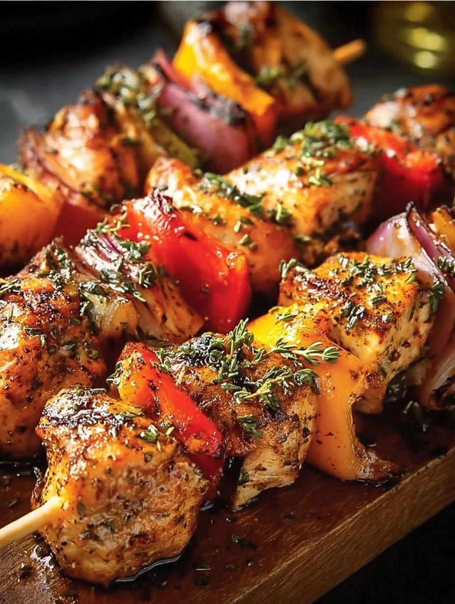 Air fryer chicken skewers cooked to perfection, ready to serve.
