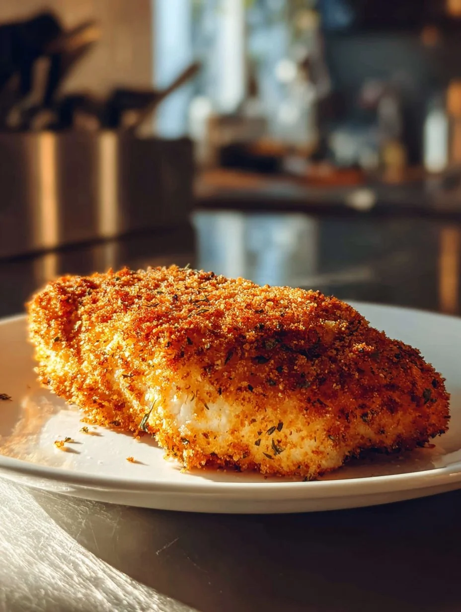Crispy Air Fryer Parmesan Crusted Chicken Breast served on a plate