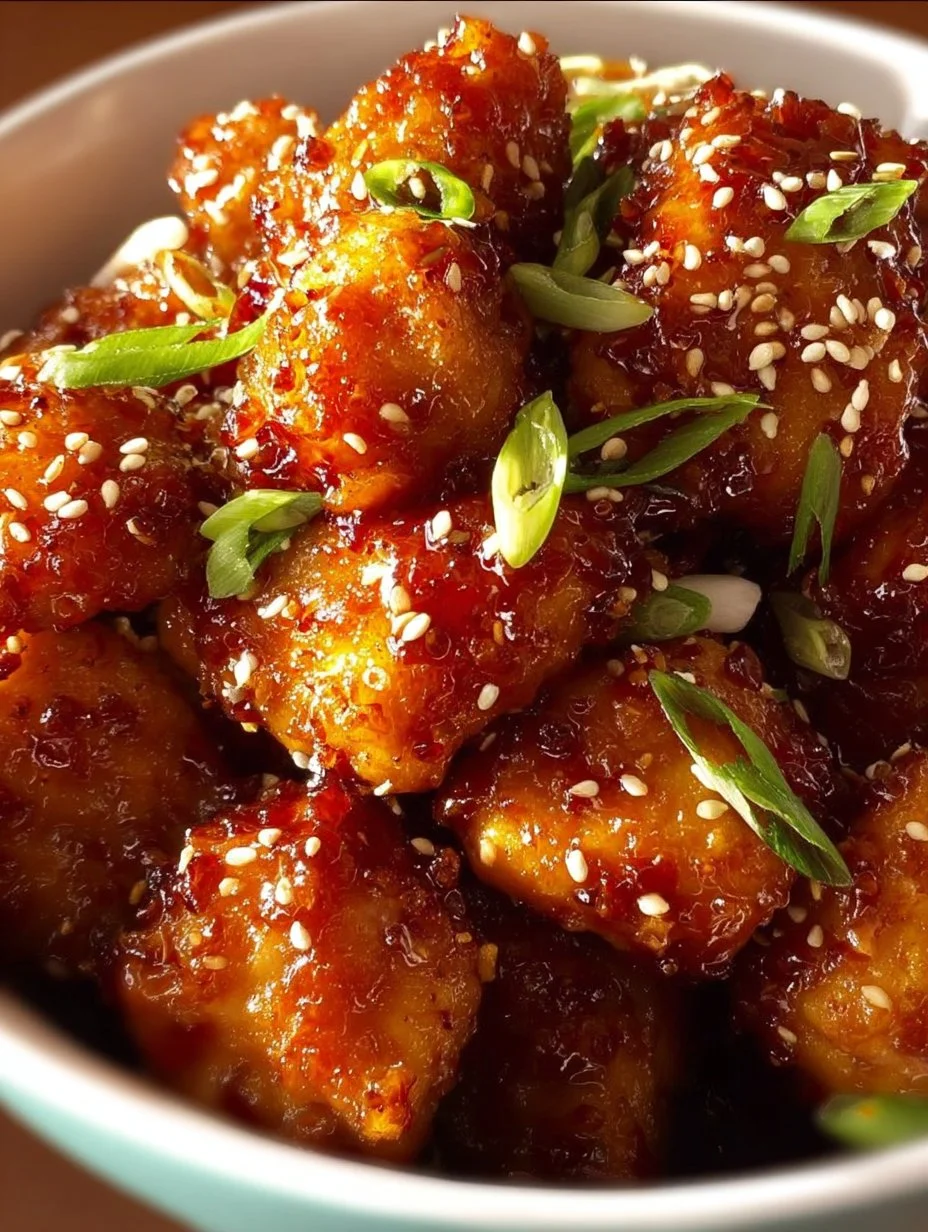 Delicious honey garlic chicken bites served on a platter.