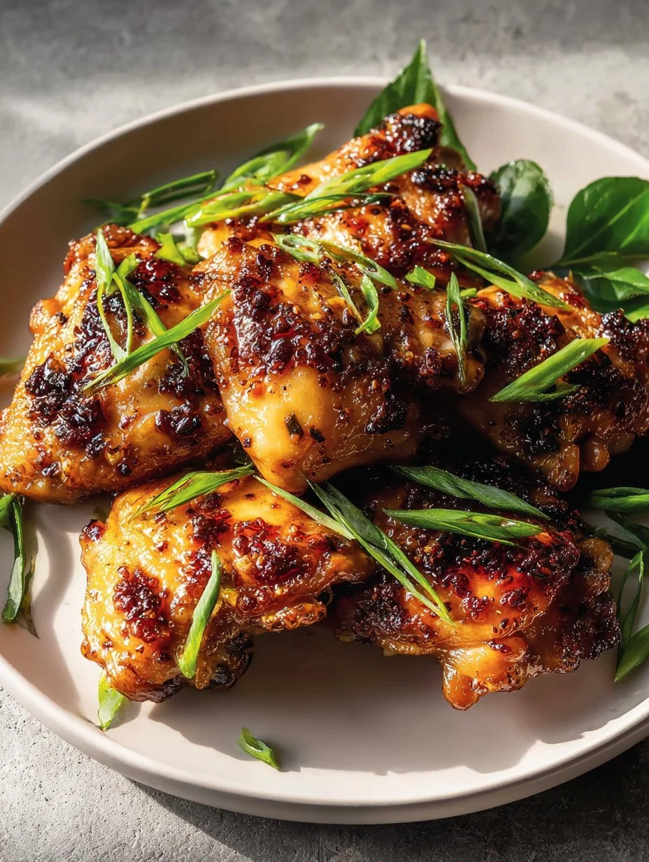 Juicy Asian air fryer chicken dish served on a plate.