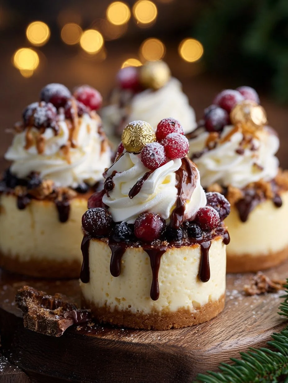 Mini Christmas Tree Cheesecake Bites recipe you must try! 1 Festive Mini Christmas Tree Cheesecake Bites on a dessert platter