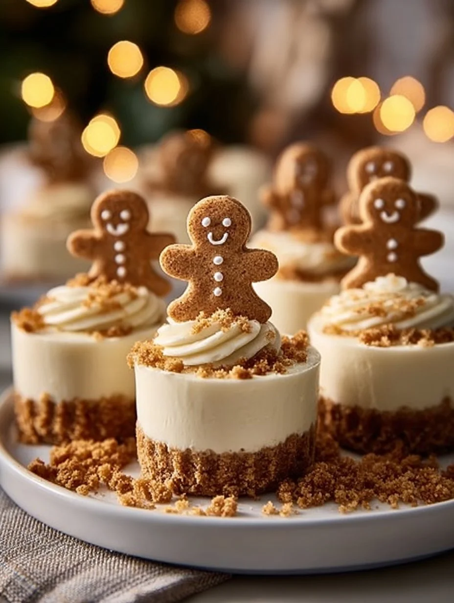 No-bake gingerbread cheesecake cups topped with whipped cream and gingerbread crumbs