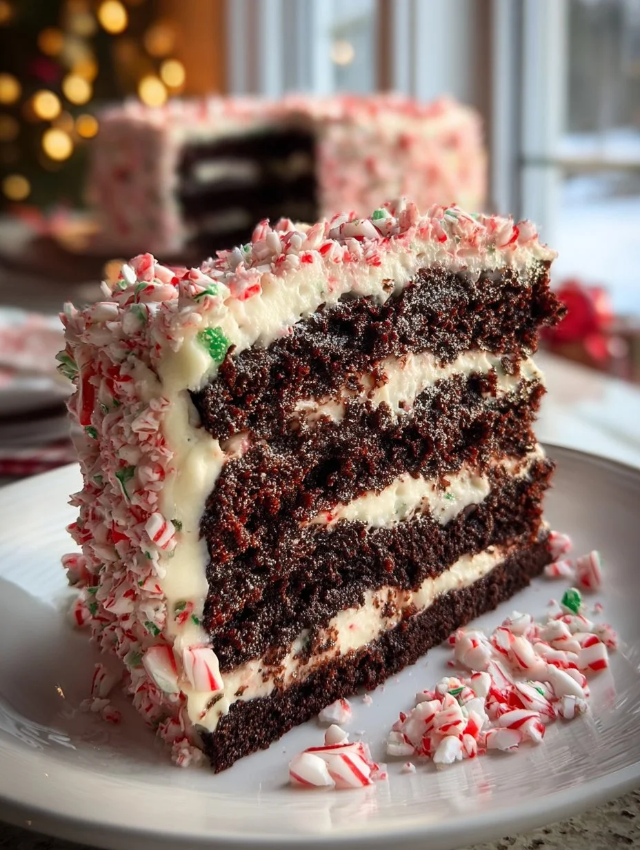 Peppermint Mocha Christmas Cake decorated with festive toppings
