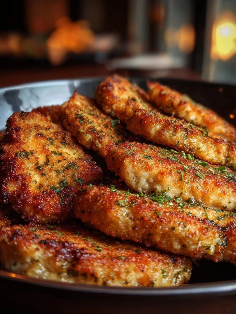 Delicious Air Fryer Parmesan Crusted Chicken on a plate garnished with herbs