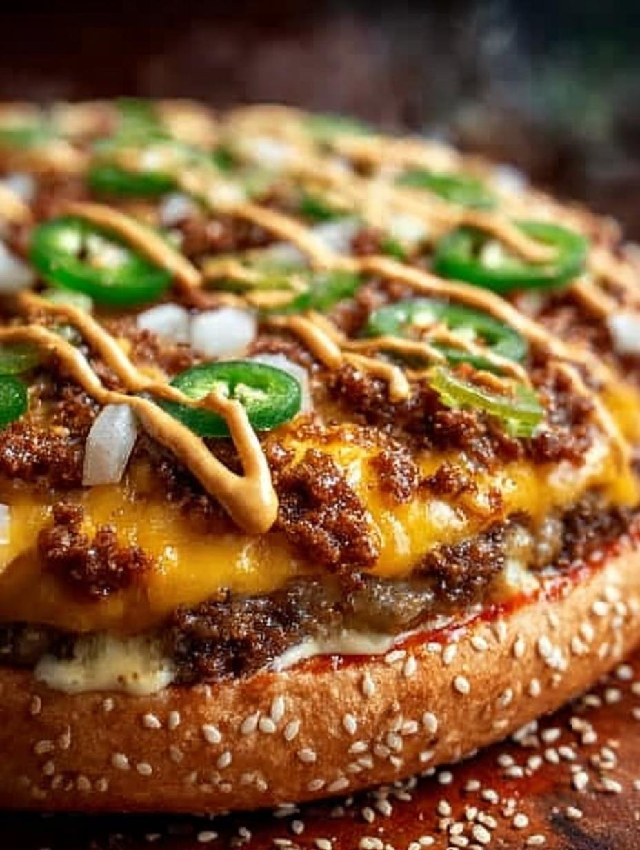 Big Mac Pizza with Crispy Sesame Seed Crust: Irresistible Flavor - Big Mac Pizza with - main visual representation