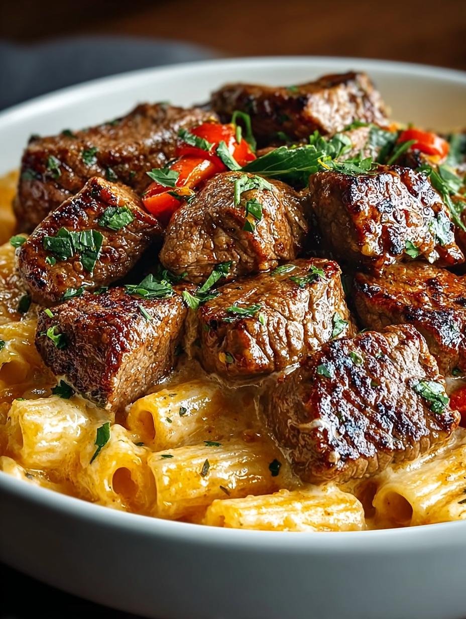 Cajun Steak Tips Cheesy in Creamy Parmesan Sauce - Cajun Steak Tips Cheesy - additional detail