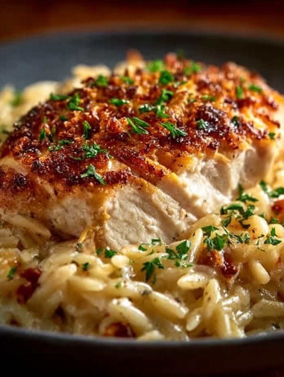 Delicious French Onion Chicken Orzo Casserole Recipe - French Onion Chicken Orzo - main visual representation