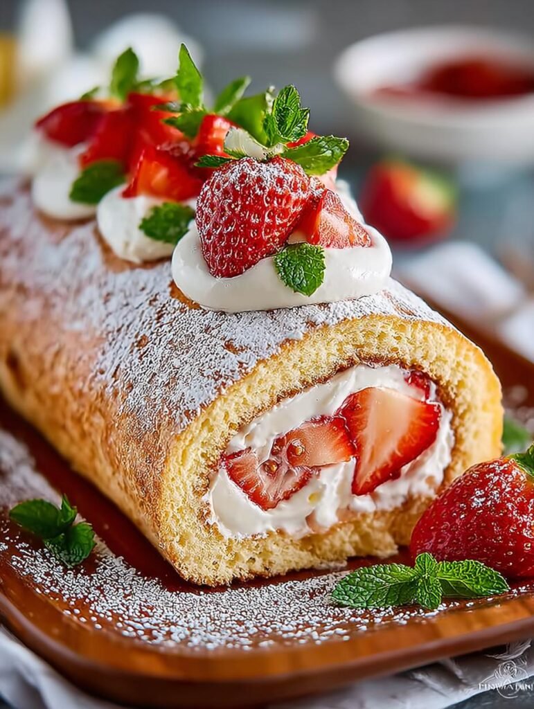 Strawberry Swiss Roll Cake