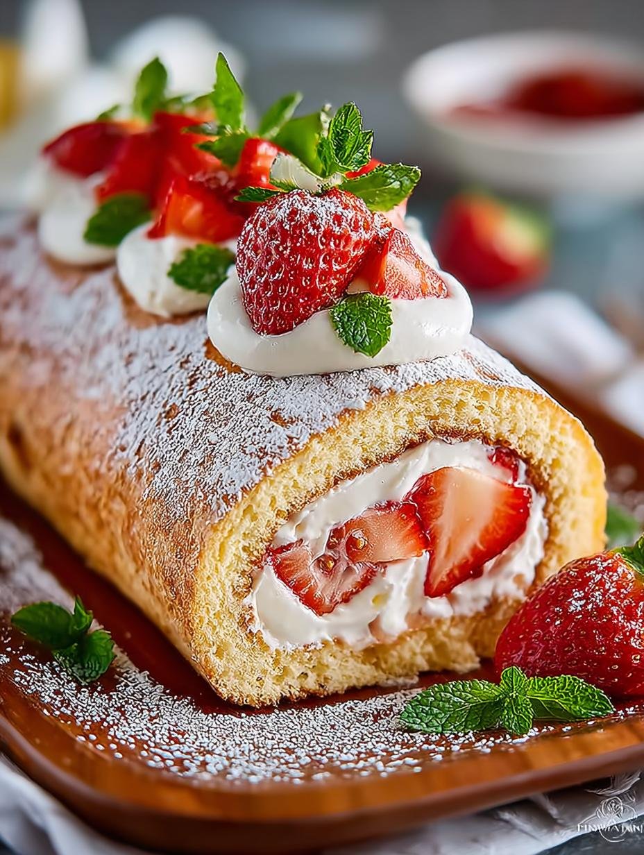 Strawberry Swiss Roll Cake