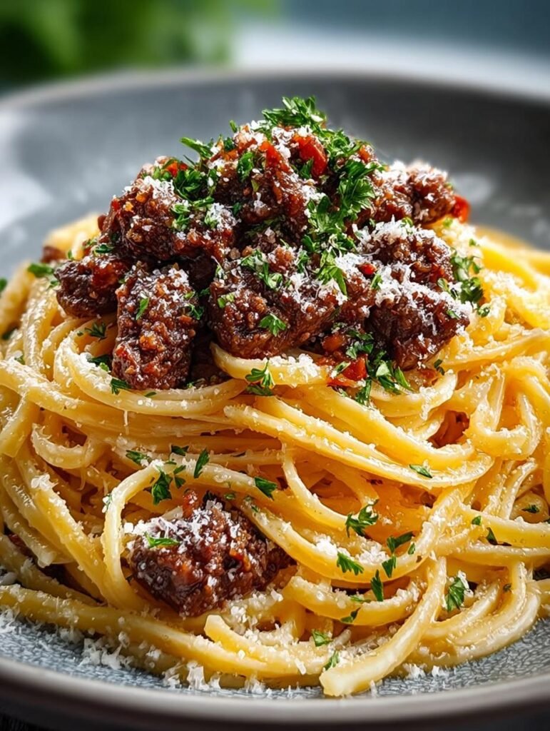 Creamy Parmesan Beef Linguine