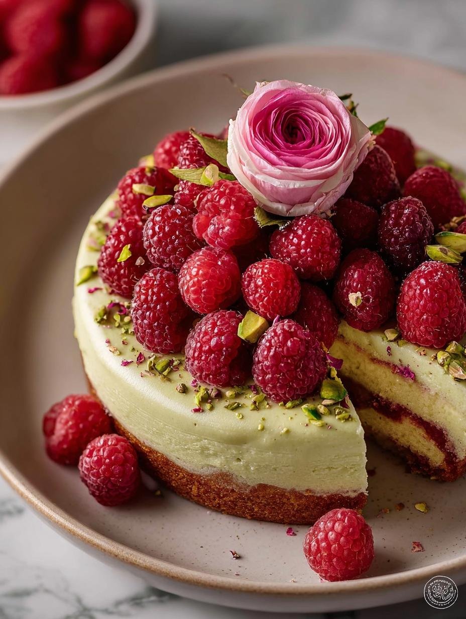 Pistachio Raspberry Rose Cake: 5 Irresistible Layers - Pistachio Raspberry Rose Cake - additional detail