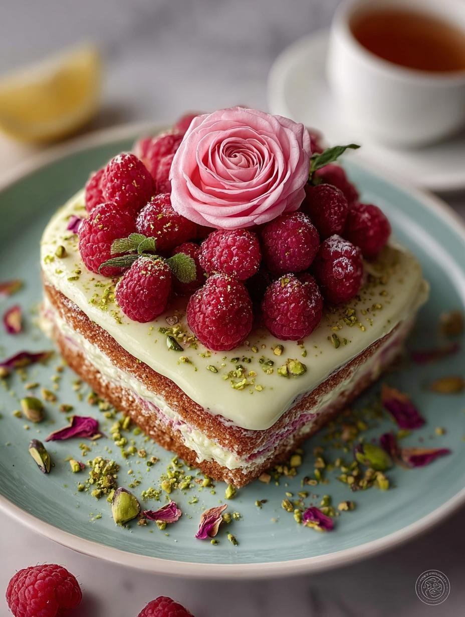Pistachio Raspberry Rose Cake