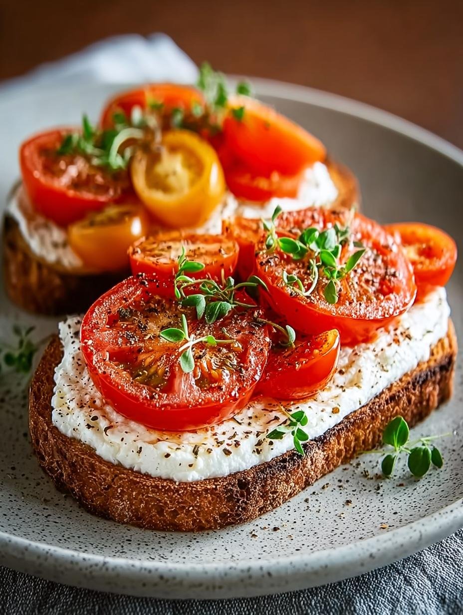Irresistible ricotta tomato sourdough toast topped with fresh tomatoes and everything bagel seasoning