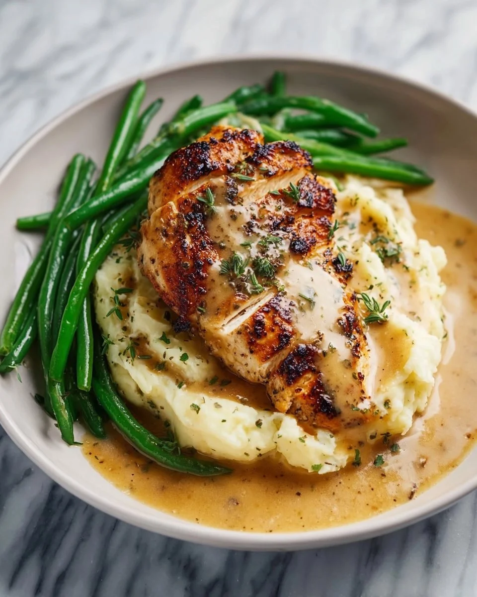 Creamy garlic parmesan chicken breast served with fresh herbs.