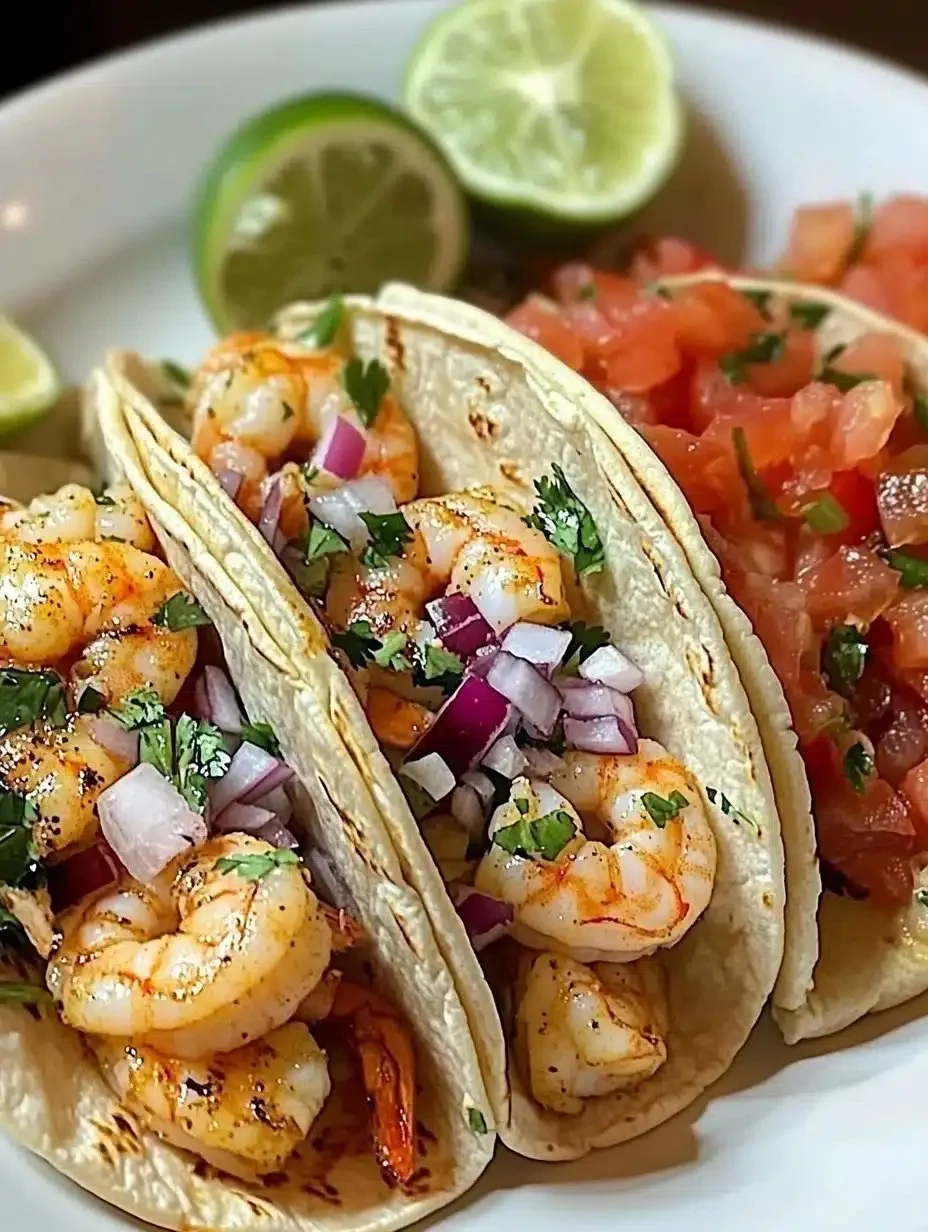 Easy Shrimp Tacos 1 Delicious easy shrimp tacos garnished with fresh toppings
