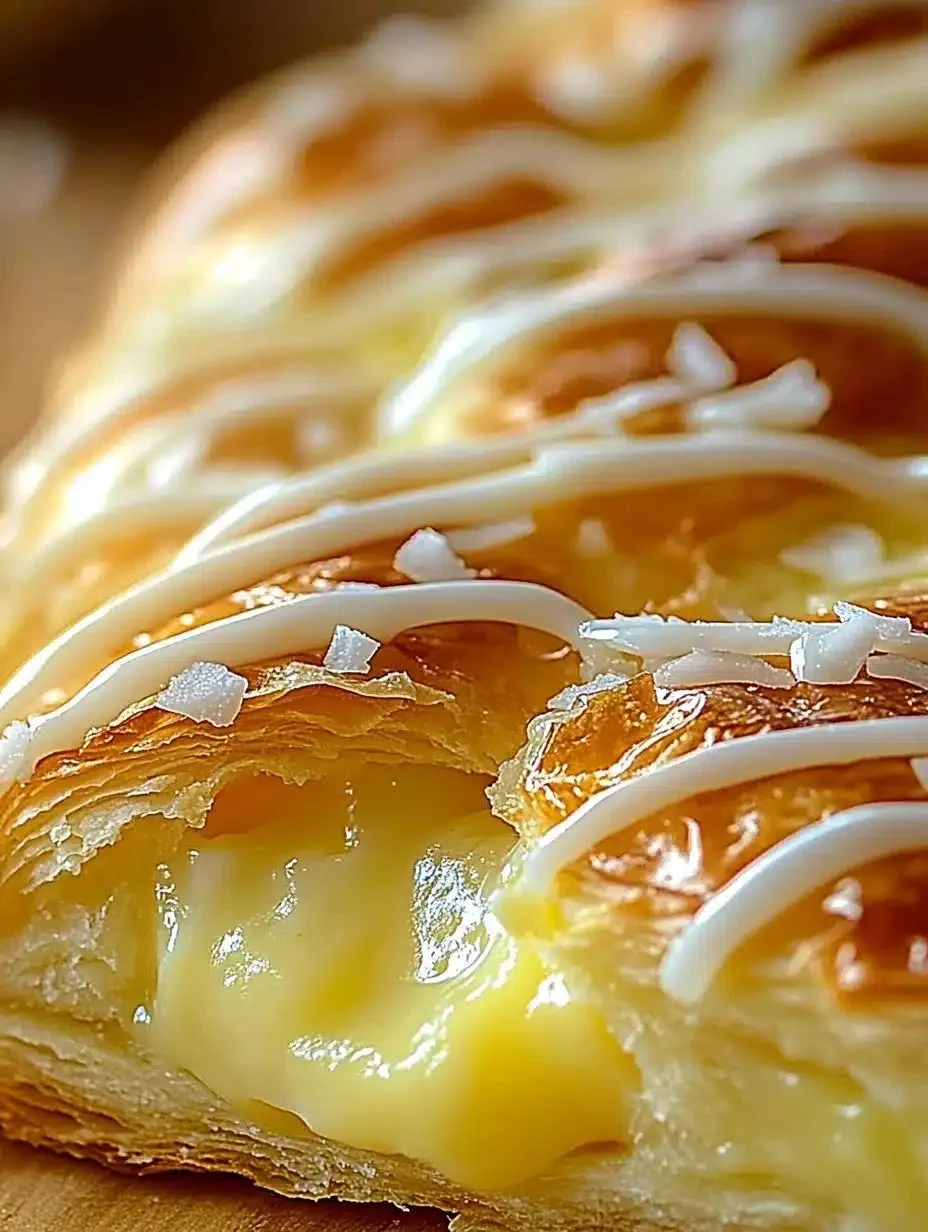Hawaiian Sweet Roll Cheesecake Danishes topped with creamy frosting and fresh fruit.