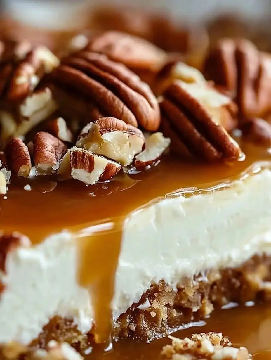 Delicious Kentucky Derby Pecan Cheesecake topped with pecans and caramel.