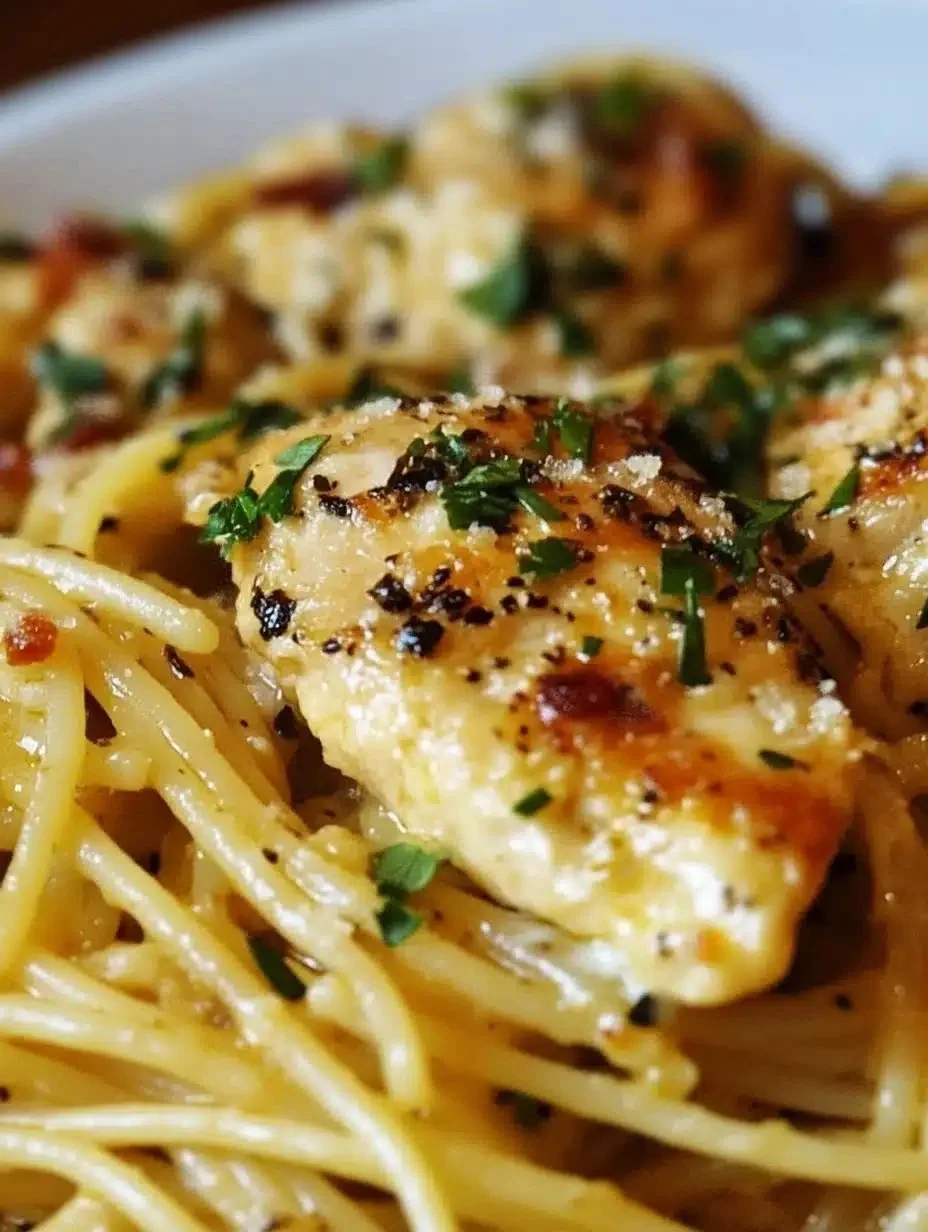 Plate of Monterey Chicken Spaghetti for a quick family dinner.