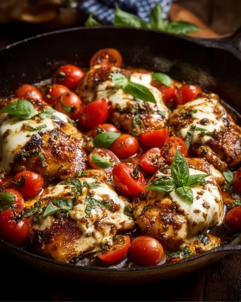 One-Pan Balsamic Chicken served with vegetables on a plate