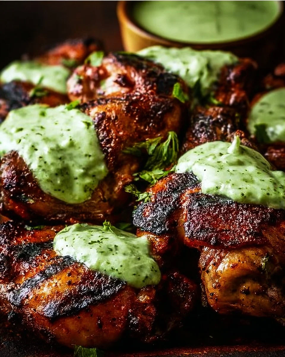 Peruvian Grilled Chicken with Creamy Green Sauce 1 Delicious Peruvian grilled chicken served with creamy green sauce