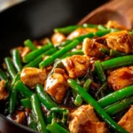 Quick chicken breast with green beans meal ready to serve