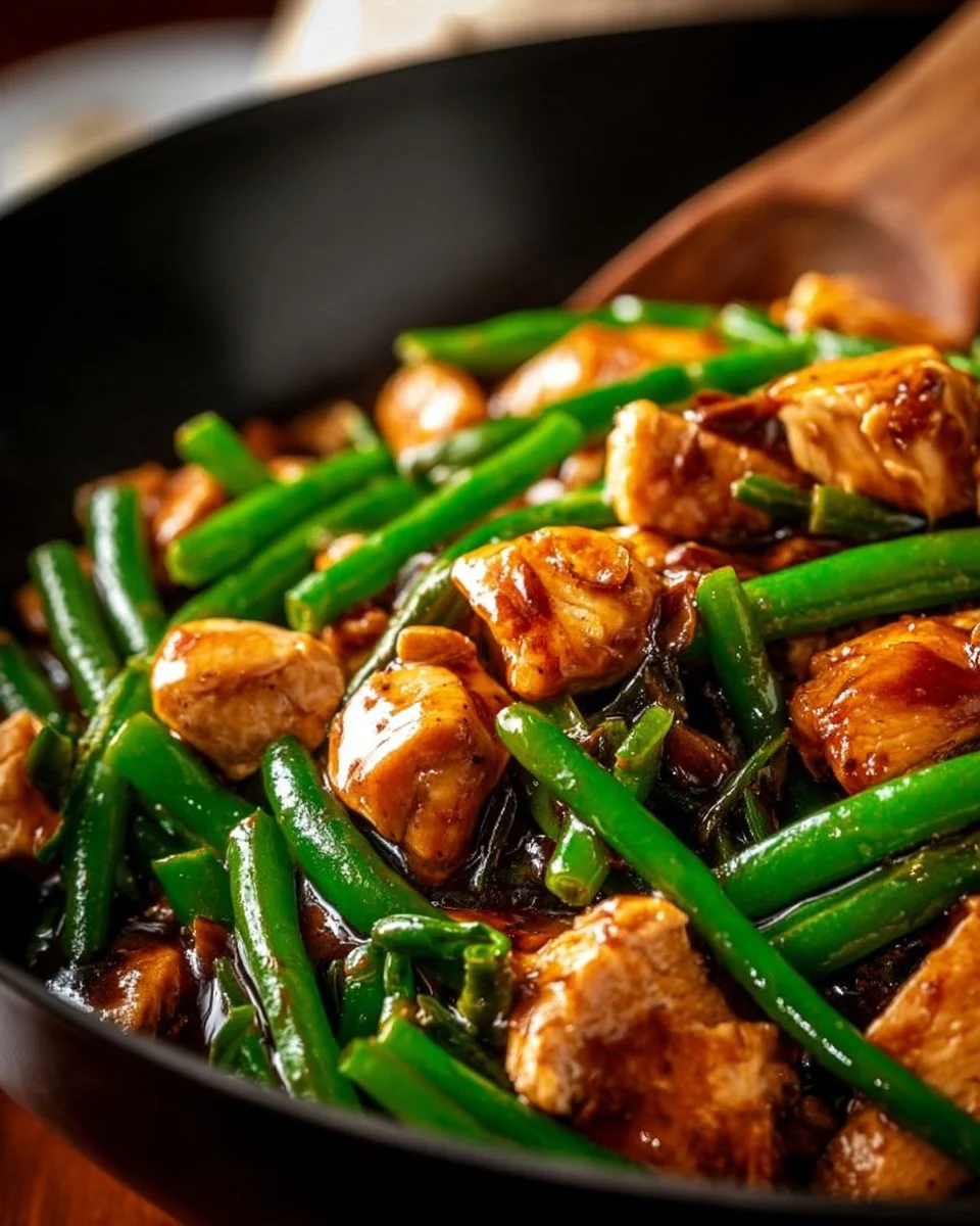 Quick chicken breast with green beans meal ready to serve