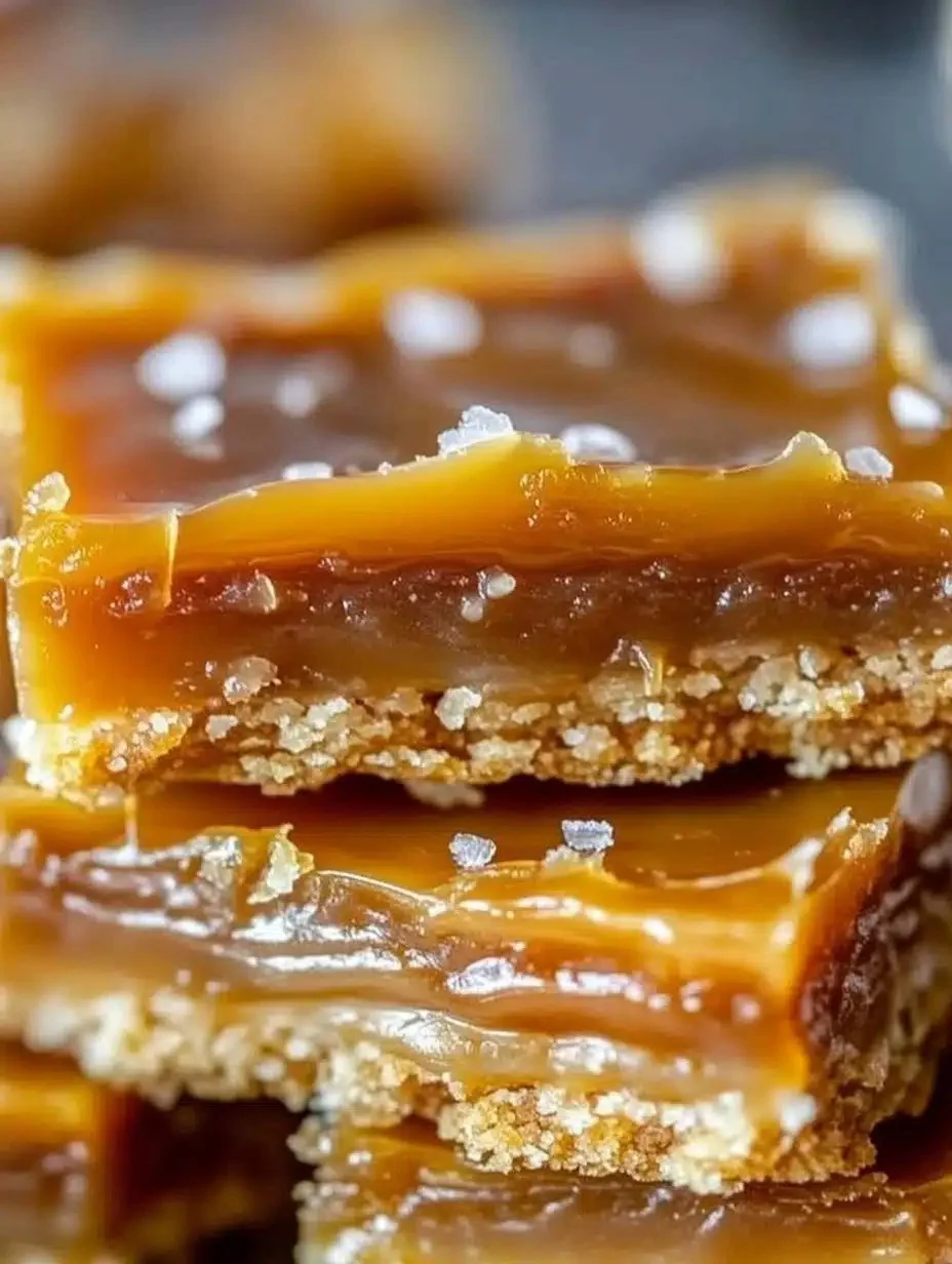 Delicious salted caramel butter bars topped with a sprinkle of sea salt.