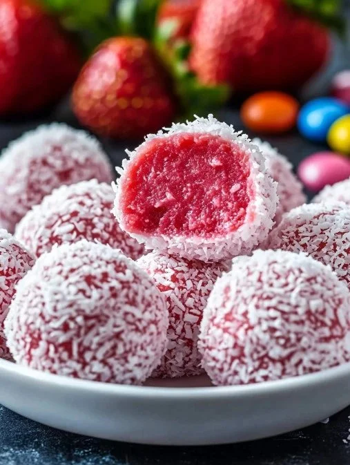 Strawberry Heaven Truffles 1 Delicious strawberry truffles coated in chocolate, perfect for dessert lovers