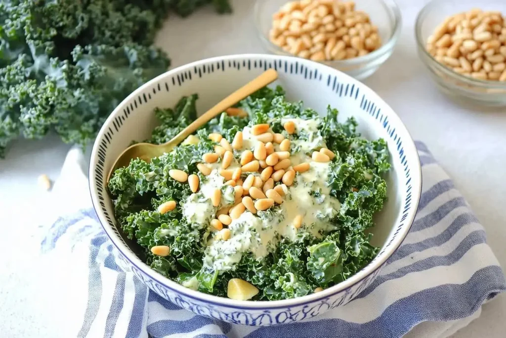 Zesty lemon avocado kale salad with vibrant greens and citrus dressing