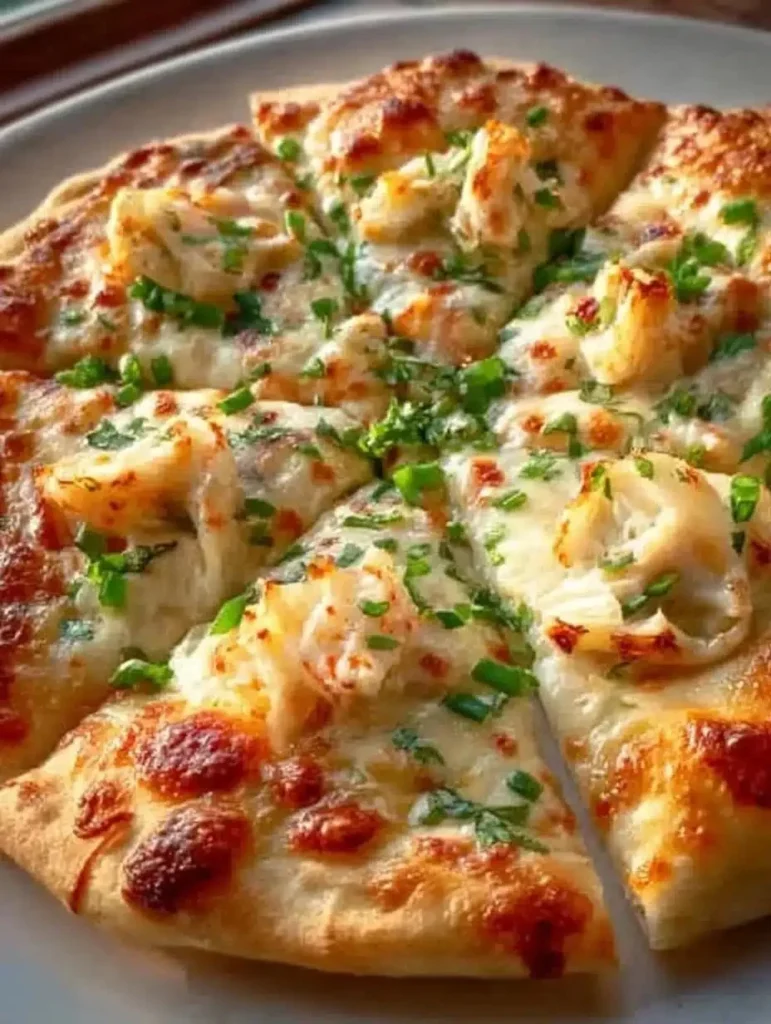 Delicious Crab Rangoon Pizza with crispy crust and creamy cheese topping