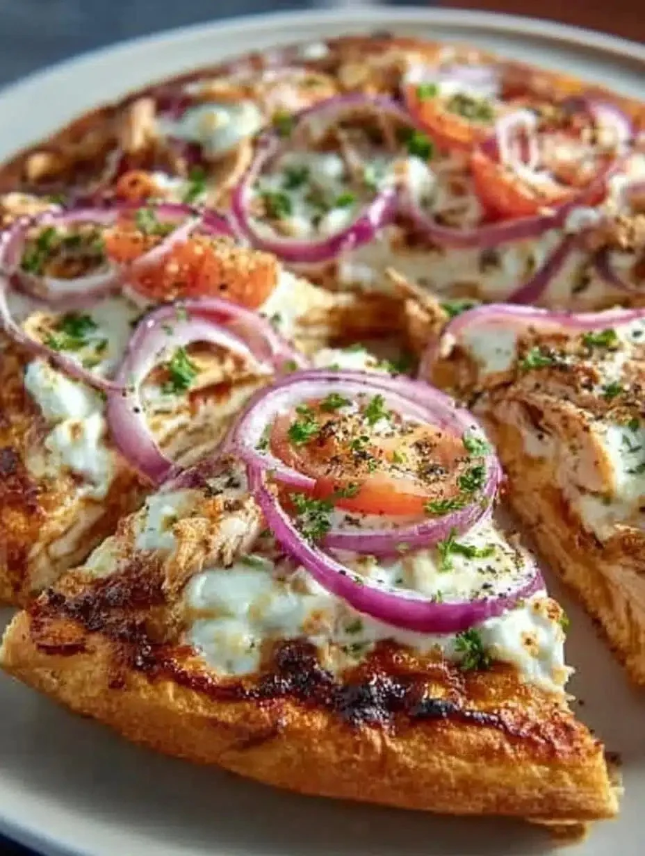 Delicious Greek yogurt pizza crust topped with fresh ingredients