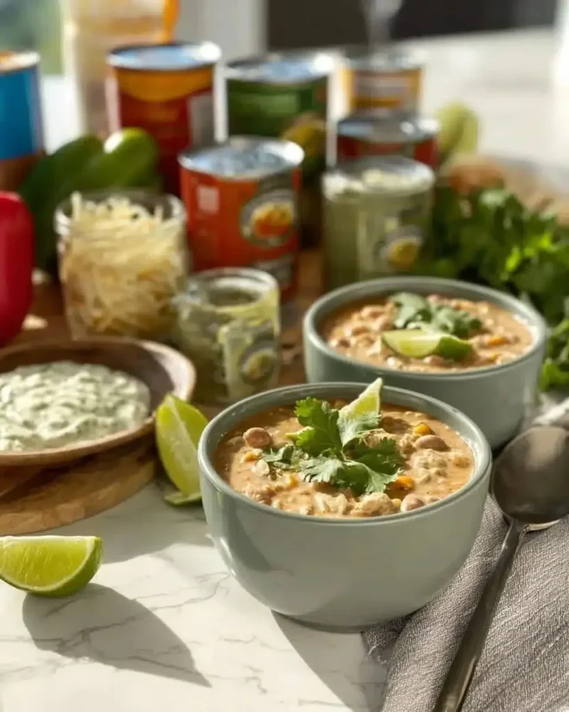 Keto Cream Cheese Chicken Chili dish in a bowl garnished with herbs.
