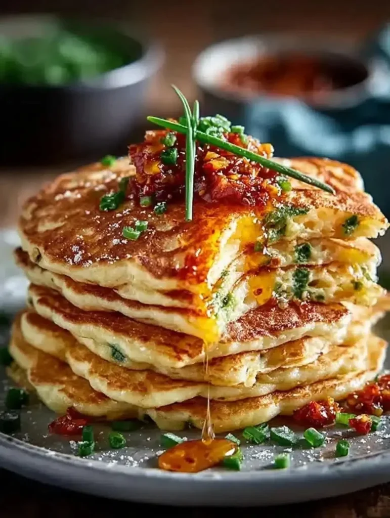 Savory dinner pancakes served with spicy chilli butter