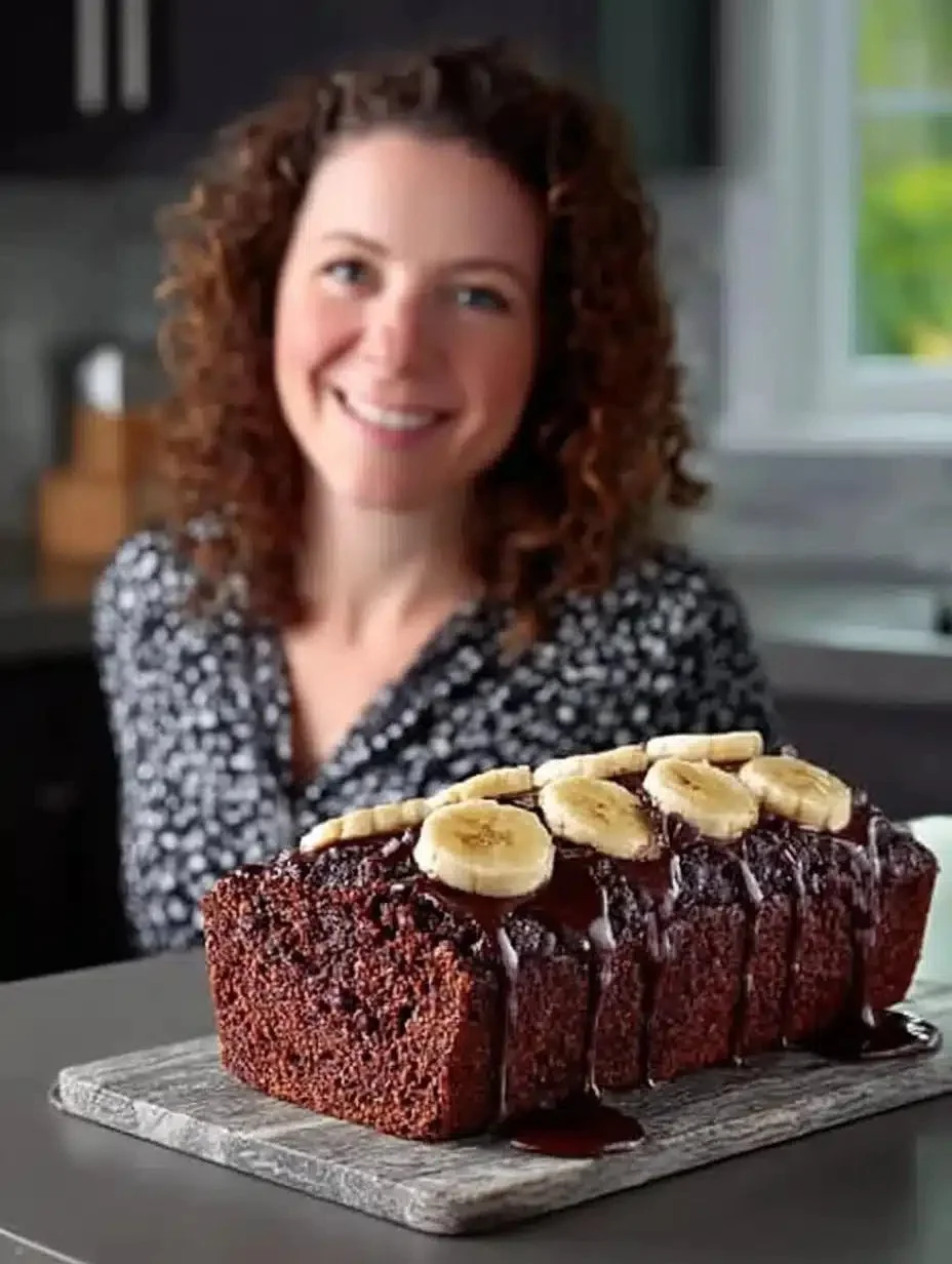 Slices of triple chocolate banana bread with chocolate chips and bananas