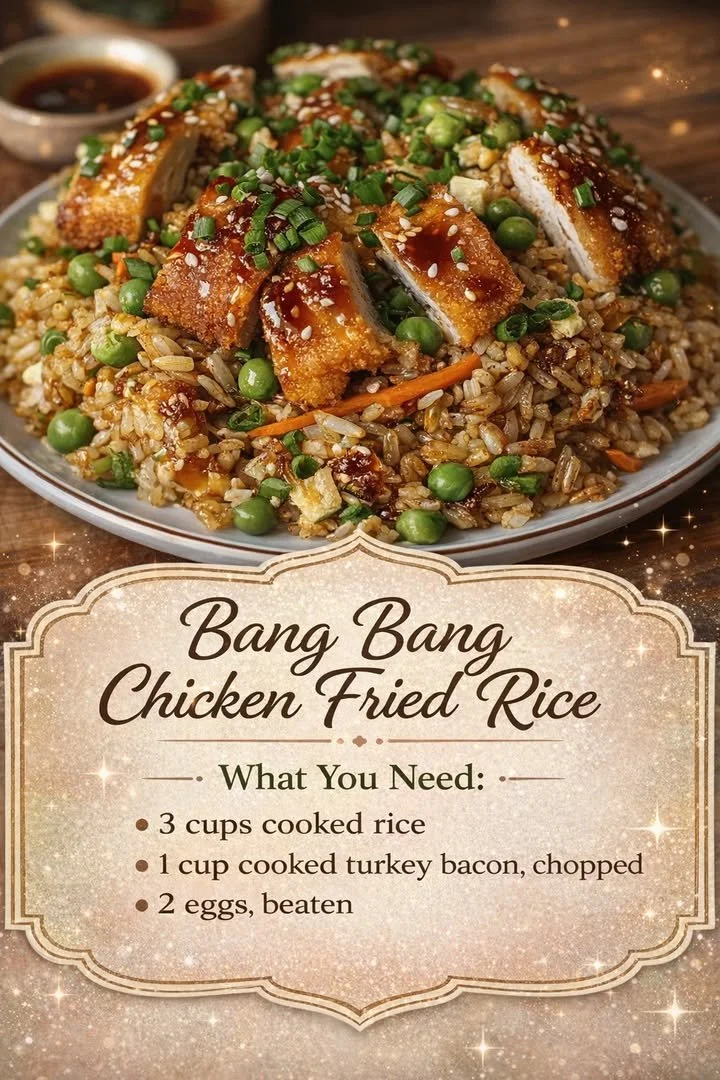 Bang Bang Chicken Fried Rice 1 Delicious Bang Bang Chicken Fried Rice served in a bowl with colorful vegetables
